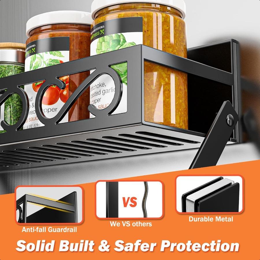 Магнитные полки для специй для холодильника Магнитные полки для специй с держателем для бумаги Передвижная стойка с 6 крючками Магнитный органайзер для холодильника S