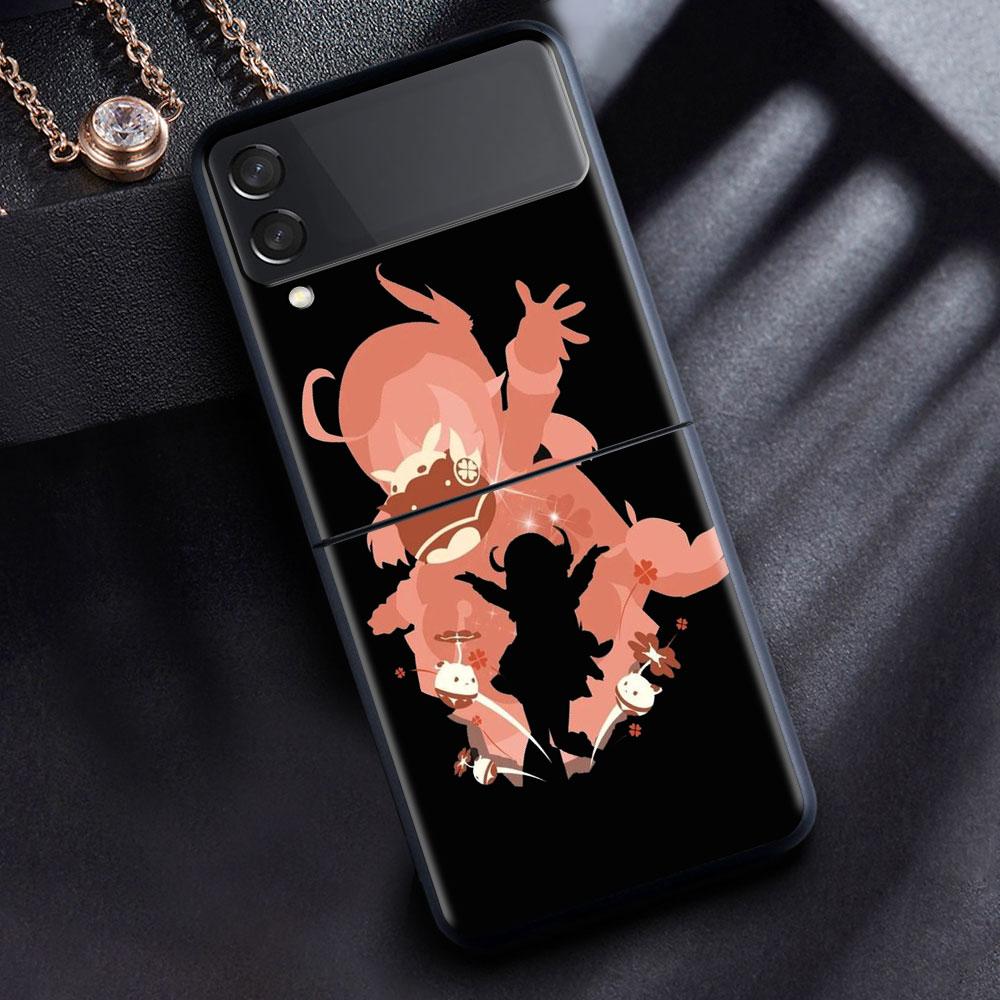 Чехол для Samsung Galaxy Z Flip 3 4 5G черный жесткий корпус для ПК Z Flip4 роскошный сегментированный чехол аниме Genshin Impact Cool