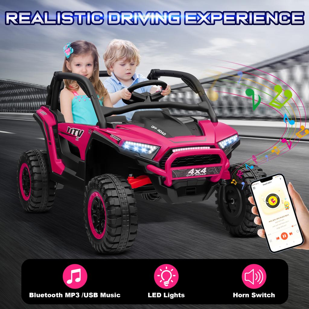 24V Детский электромобиль, 2-местный, Внедорожный UTV 4x4, Игрушка с 3-скоростным пультом управления, Мощные моторы 4WD, Большое сиденье 18 дюймов,