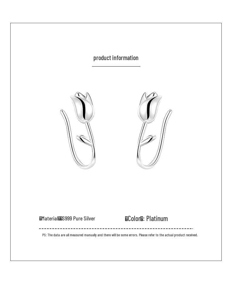 Серьги-каффы из цельного стерлингового серебра S999 в виде цветка тюльпана и розы, корейский стиль, женские украшения