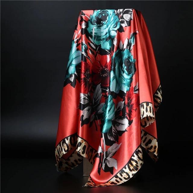90*90cm Square Silk Scarf Women Shawl Print Satin Hijab Female Luxury Brand Square Lady Muffler Coverchief Bandanna Pareo Girl