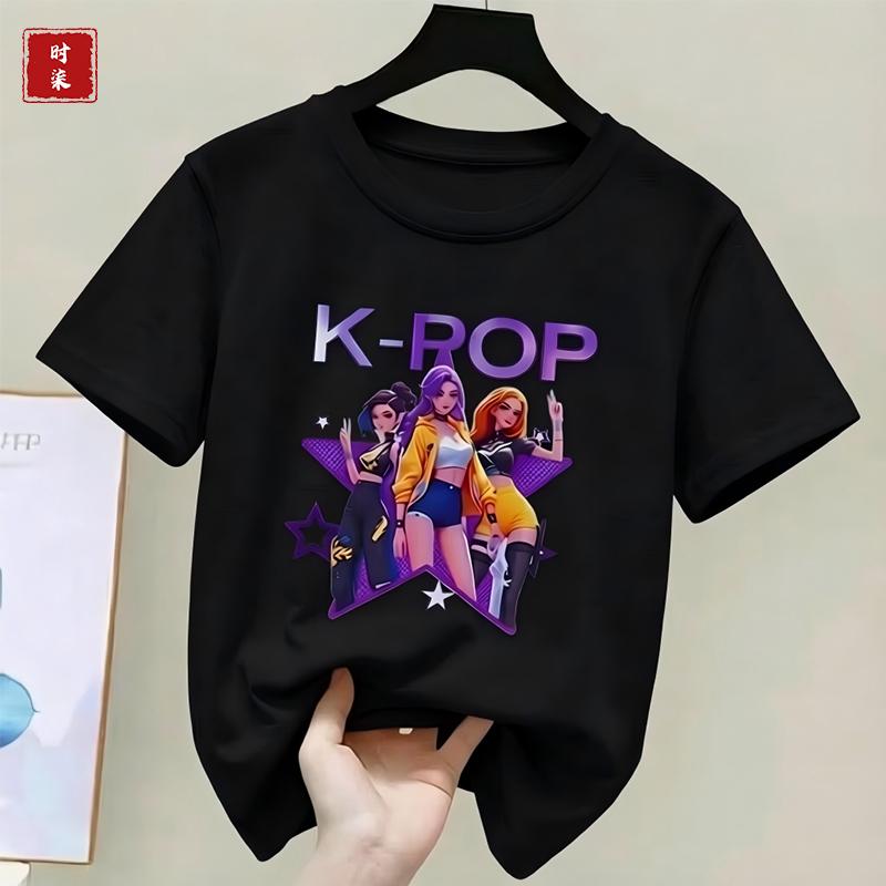 Childrens Kpop Demon Hunter Tshirt girls shortsleeved Tshirt childrens Saja Tshirt childrens casual clothing