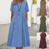 2025 Европейское и американское повседневное платье средней длины с пуговицами и карманом-складкой