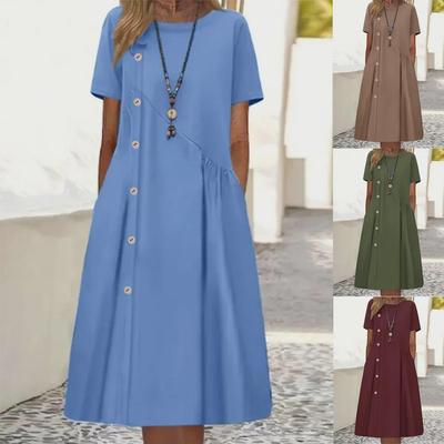 2025 Европейское и американское повседневное платье средней длины с пуговицами и карманом-складкой
