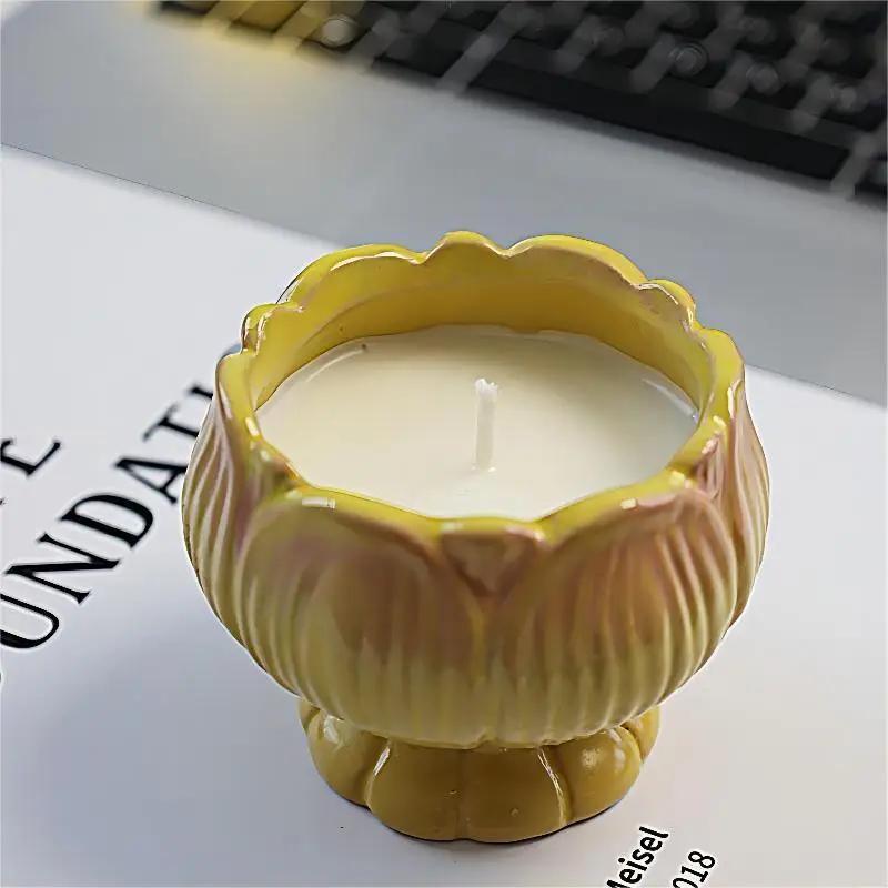 Керамическая подставка для свечей в виде лотоса для ароматерапии, пустая чашка, минималистичный подсвечник для помещений, изысканные украшения для украшения комнаты