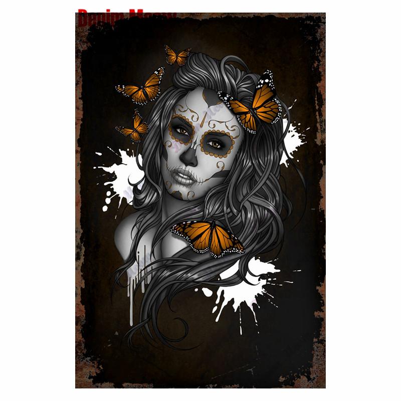 Студия винтажной татуировки, металлическая жестяная вывеска, красивая девушка, металлическая табличка, татуировка красивая девушка, ретро-декор стен, декор комнаты, WY36