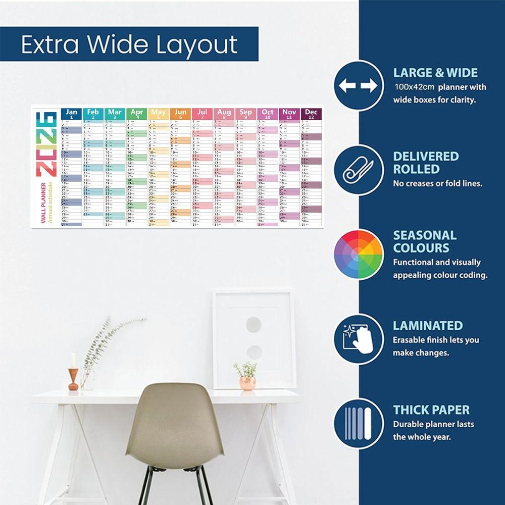 42x100cm Large Size Calendar Colorful 12 Month Calendar 2026 English Calendar Home Use