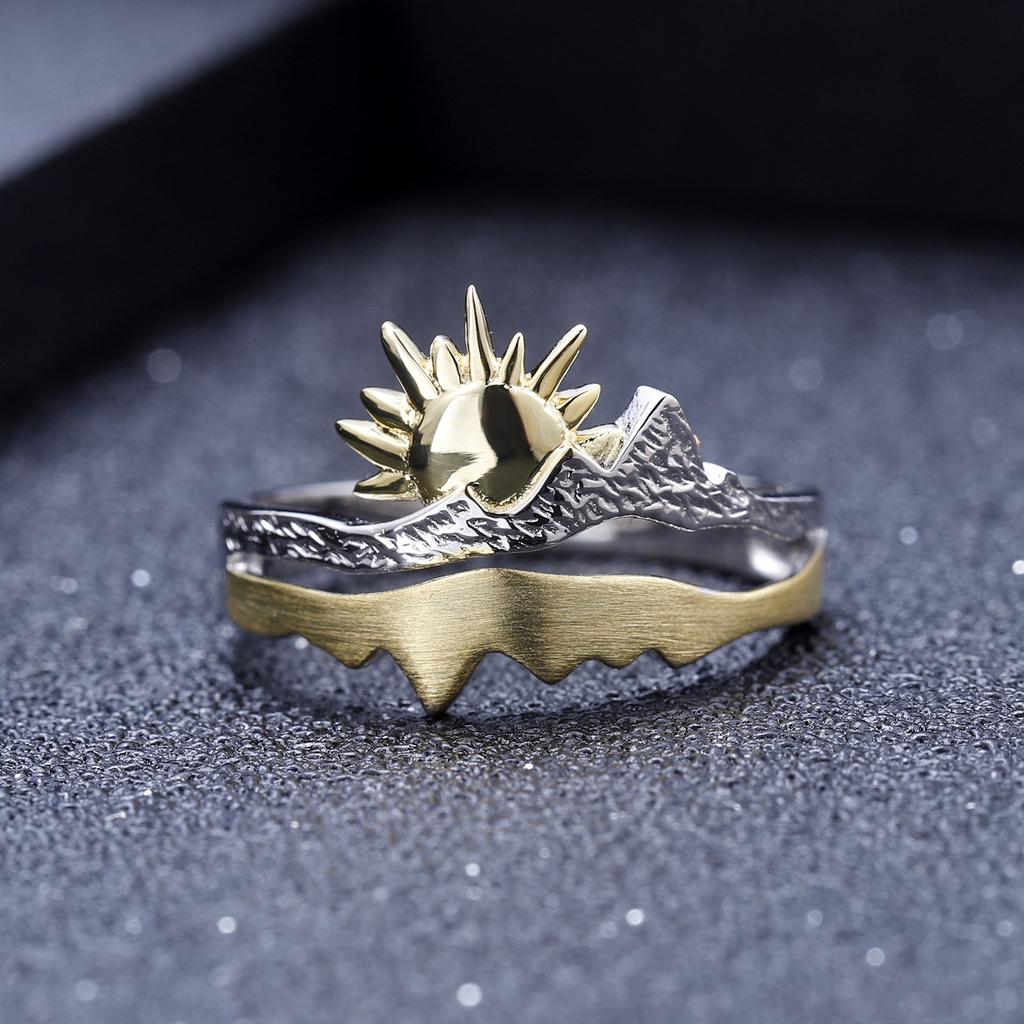 Высококачественное оригинальное дизайнерское регулируемое кольцо с открытым концом. Кольцо из стерлингового серебра 925 пробы с изображением естественного ветра и восхода солнца.