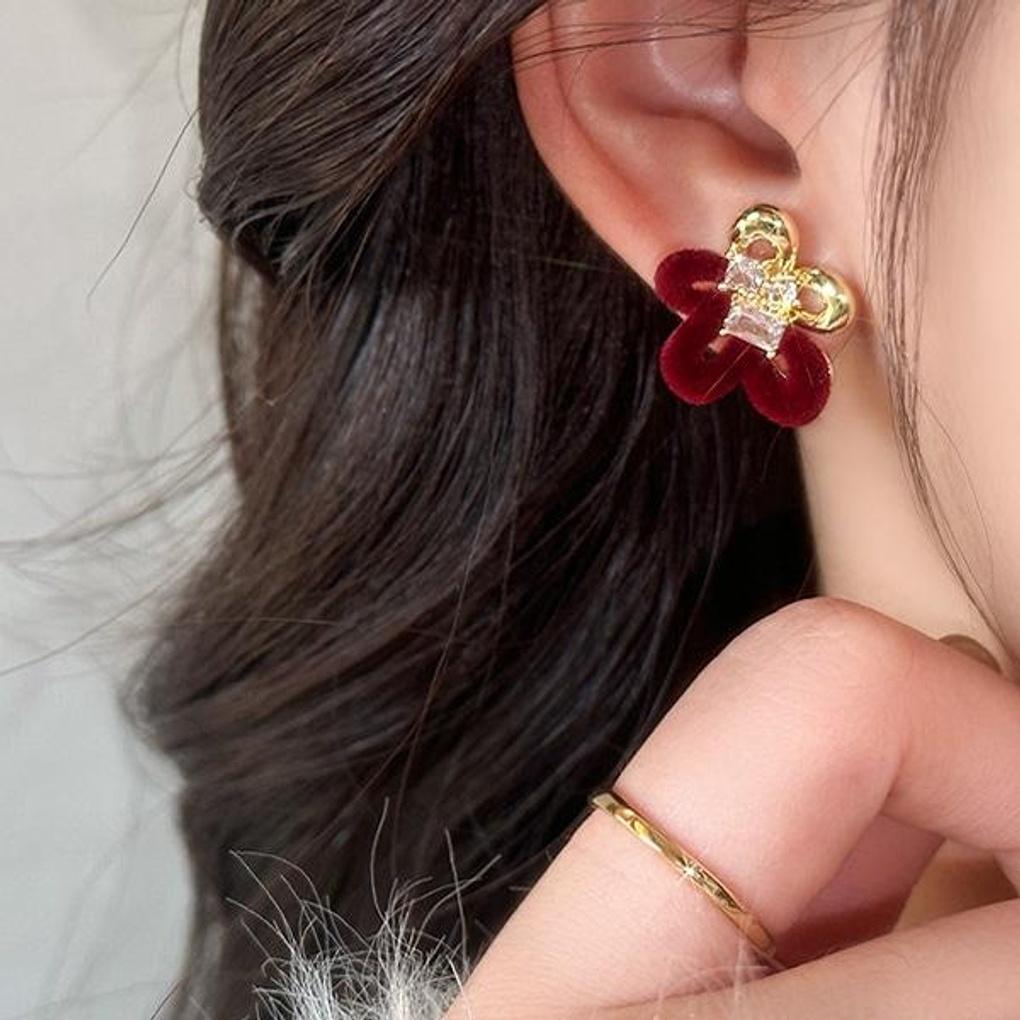 Женские красные серьги с цветочным узором Royal Goldie [серебряная игла]