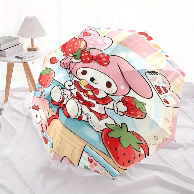 Strawberry My Melody Automatic Open/CloseCartoon Umbrella-CuteUmbrella with Cute Design, Portable 3-Fold Compact Umbrella for Men & Women, Valentine's