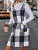 Европейское и американское женское платье-комбинезон в клетку с V-образным вырезом и карманами - Модная одежда для весны и осени