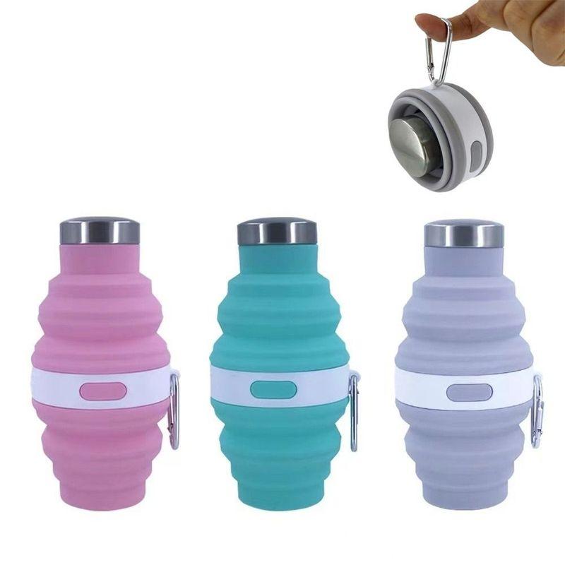 Многоразовые складные бутылки для воды 475 мл, выдвижные силиконовые кружки для походов, портативные с карабином, складные стаканы для напитков, кофе