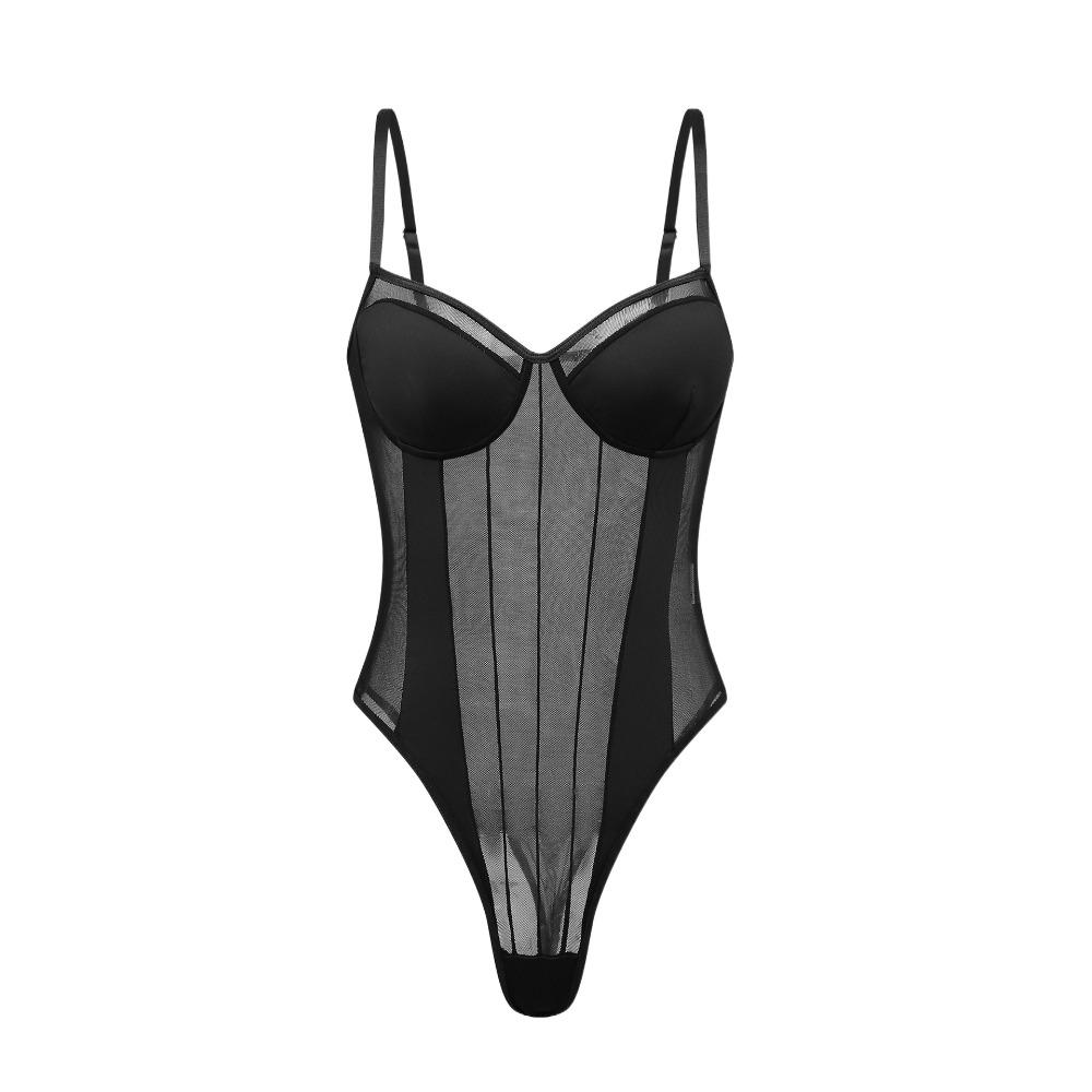 Комбинезоны без рукавов с глубоким V-образным вырезом, облегающий сетчатый боди, женская пляжная одежда, комбинезоны-майки, лето