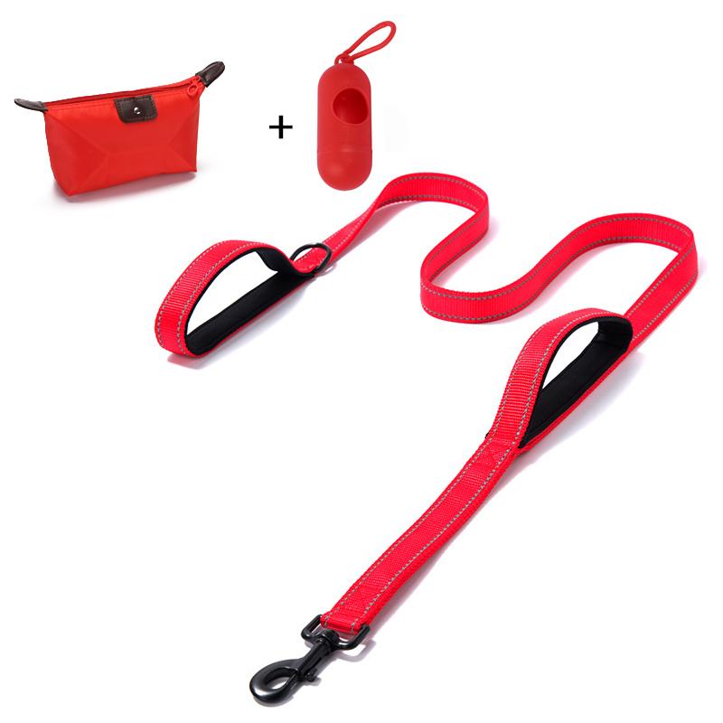 Dog Leash Dual Handle Hands Free Running Leash Shock Absorbing Extendible Bungee Reflective Stitching Adjustable Waist Belt