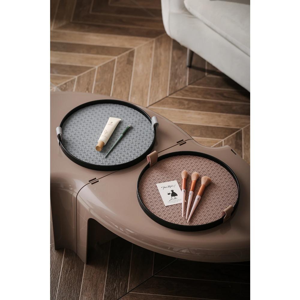Nordic Round Jewelry Tray Woven Leather Storage Tray Living Room Kitchen Desktop Cosmetic Sundries Plate Home Decoration