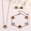 Elegant French Vintage Clover 3-Piece Jewelry Set Stainless Steel Gold Plated Women Sweet Style Necklace Bracelet Earrings