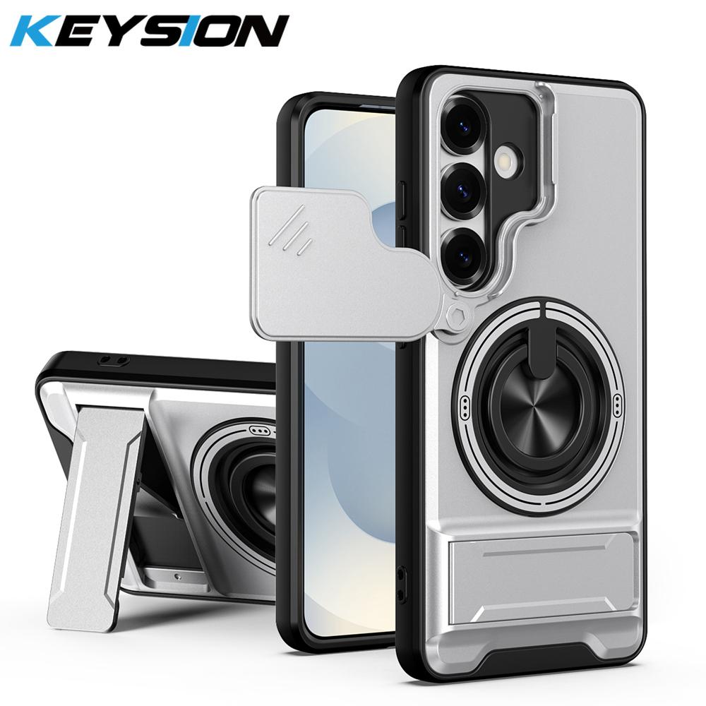 KEYSION Магнитный чехол для телефона для Samsung Galaxy S23 S24 Ultra S24+ S23 FE Защита камеры со сдвижной крышкой Вертикальная подставка Кольцо Ударопрочный чехол