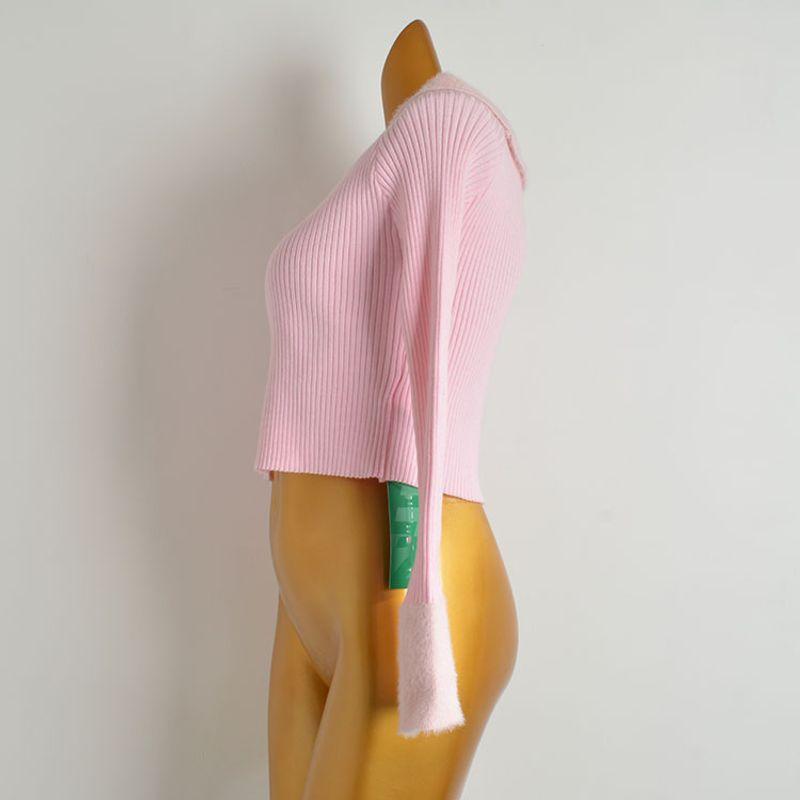 French Sexy Sexy Split off-Shoulder Knitwear Women's Clothing Silm Slimming Inner Short Long Sleeve Top Fall and Winter