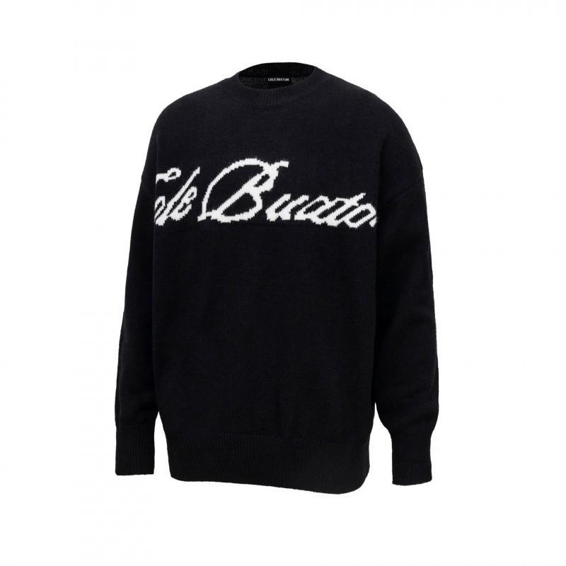 Unisex Oversized Crewneck Knit Sweater With Jacquard Streetwear Casual Cotton Pullover
