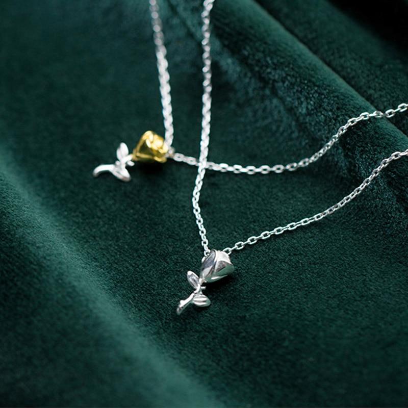 Real 925 Sterling Silver Sweet Elegant Rose Flower Clavicle Necklace For Women Wedding Valentine 'S Day Jewelry Db292