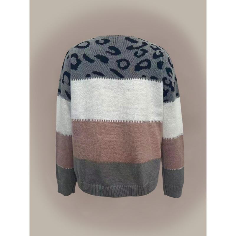 Women's Autumn and Winter Clashing Colours Round Neck Pullover Casual Knitted Loose Sweater