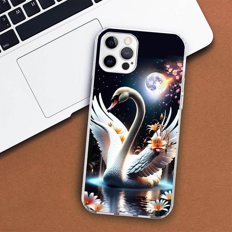 White Swan Grace Art Phone Case For Apple iPhone 11 12 13 15 14 Pro 7 XR X XS Max 8 Plus + Mini SE Customized Print Soft Cover