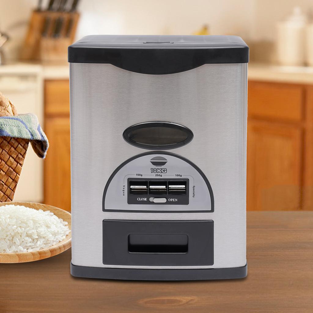 Большой контейнер для хранения риса 10 кг, Автоматический кухонный диспенсер для зерна с мерным стаканом, Герметичное ведро для продуктов для муки, круп