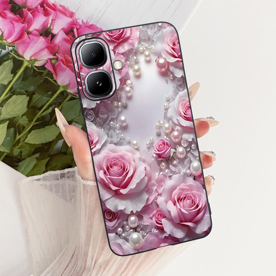 For Infinix Smart 20 4G Case New Fashion Flower Pattern Soft Black Silicone Phone Cover For Infinix Smart 20 Bumper Smart20 Para