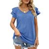 Summer Women's T-shirt Solid Color V-neck Double Layer Loose T-shirt Tops with Ruffled Sleeves