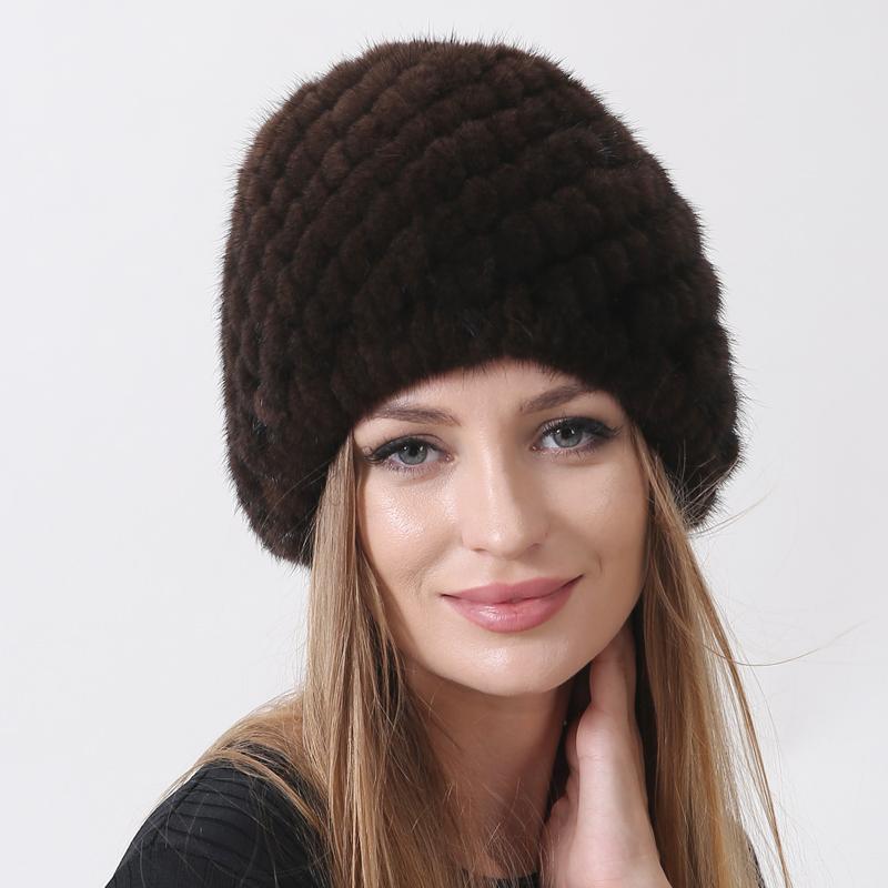 Шапки из натурального норкового меха для женщин, шапка-бини с ананасом, вязаные эластичные классические женские зимние теплые шапки