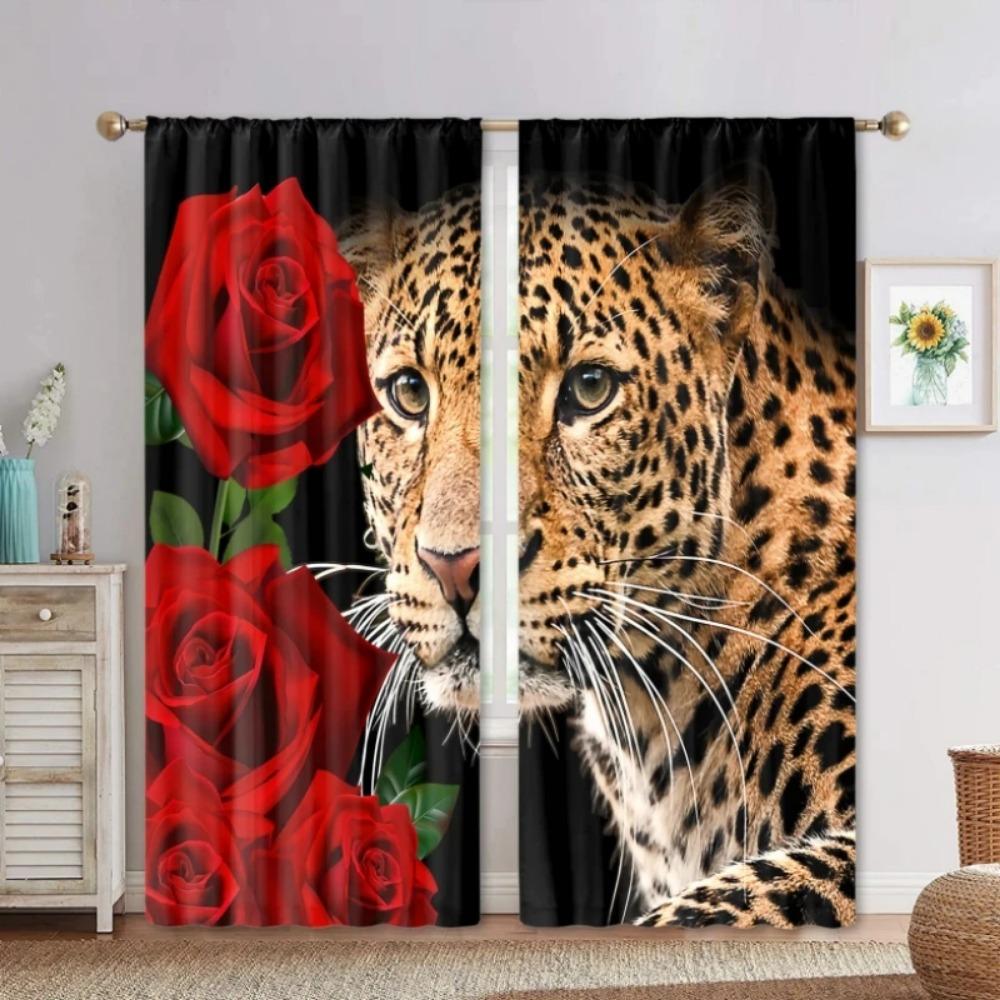 Новые розы, леопарда, тигра, дикого животного, узор, высокая затемняющая штора для спальни, гостиной, 2 панели, затемняющая штора, новые