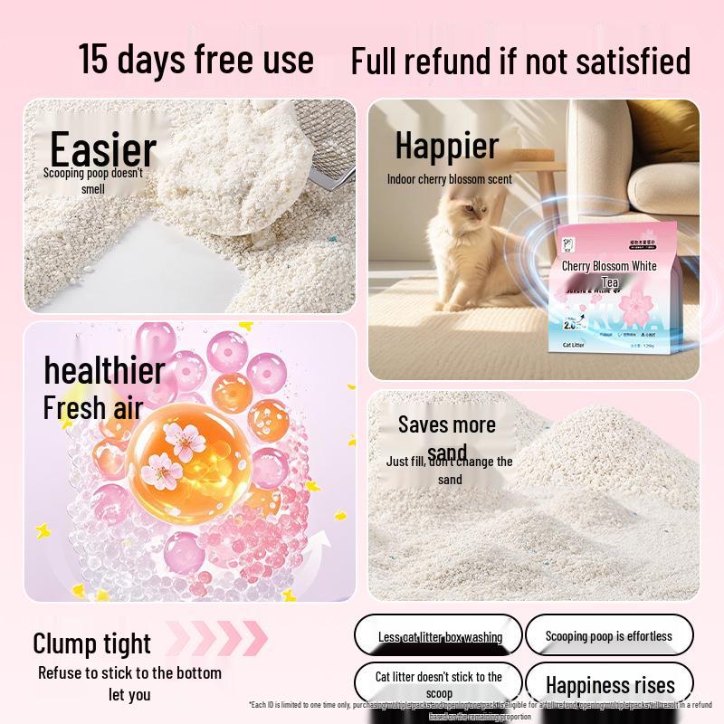 Cassava Cat Litter, Cherry Blossom White Tea, 20kg – Deodorizing, Nearly Dust-Free, Easy Clumping, Odor Control.