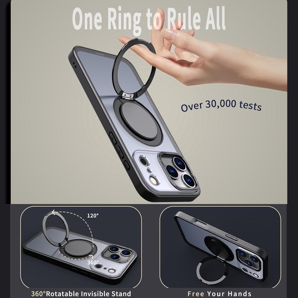 KEYSION Противоударный матовый прозрачный чехол для MagSafe для iPhone 17 Pro Max с вращающейся на 360° магнитной подставкой-кольцом, задняя крышка для телефона