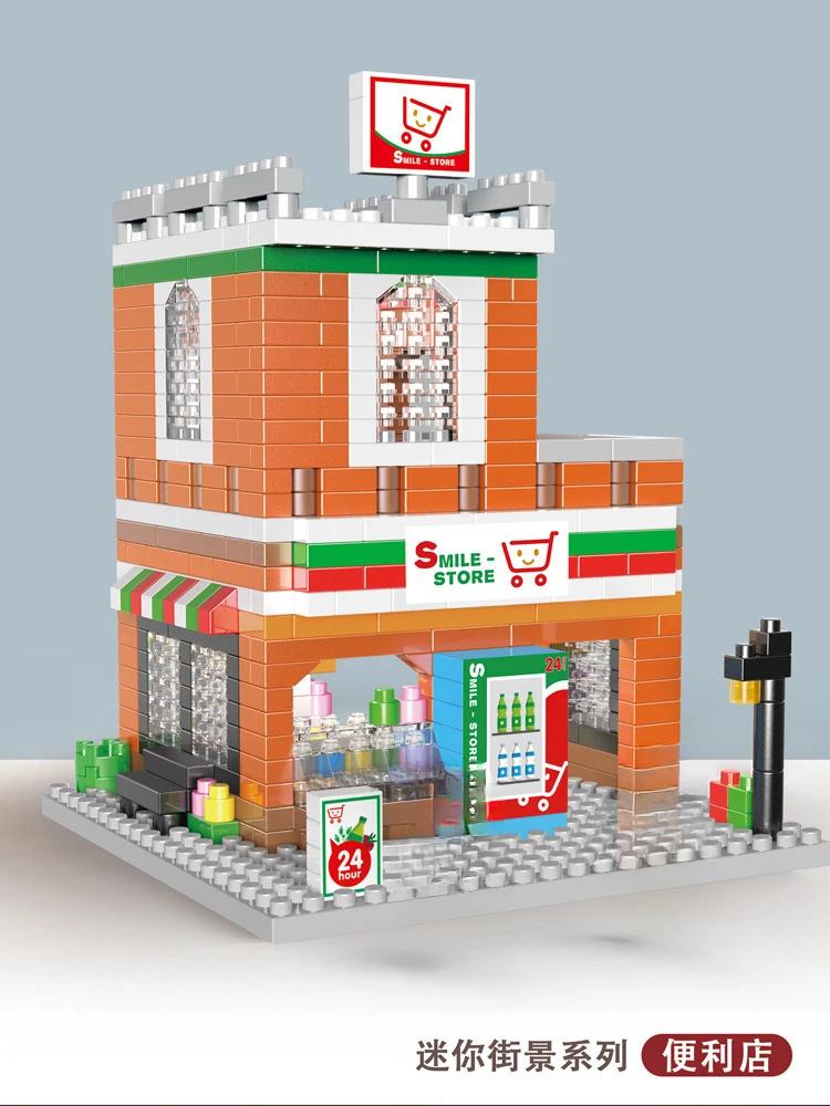 Mini Blocks Cute Street Creative Store Small Shop Coffee Food Flower Fun Building Bricks Girl Gifts Toys For New Year Present