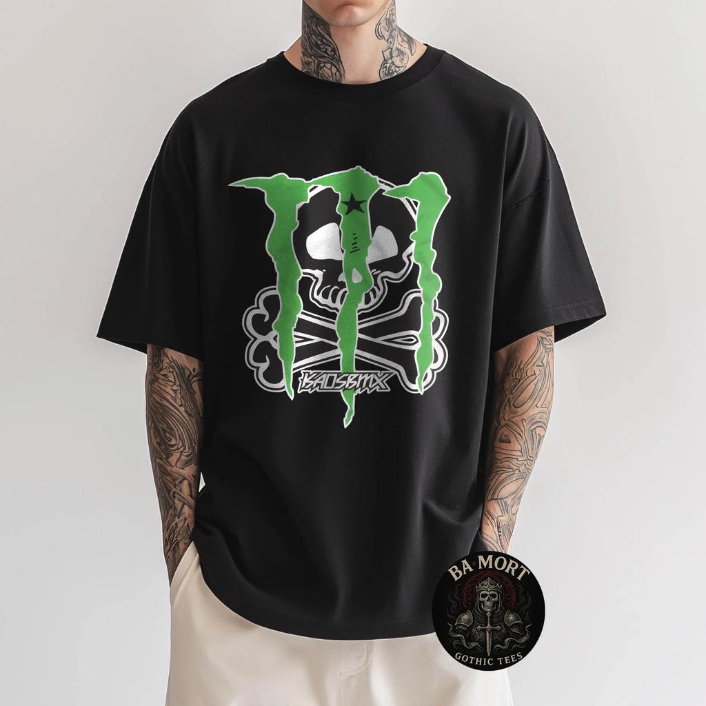 Винтажная футболка Y2K Monster Energy с черепом, для BMX, мотокросса, в стиле гранж