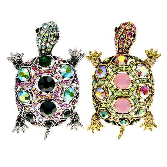 Tortoise Brooch Rhinestone Faux Crystal Colorful Turtle Pin Brooch Lapel Pins Vintage