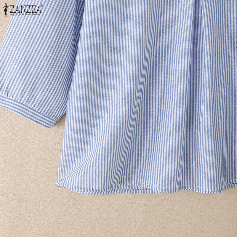 ZANZEA Women Casual V-Neck 3/4 Sleeve Loose Stripe Blouse