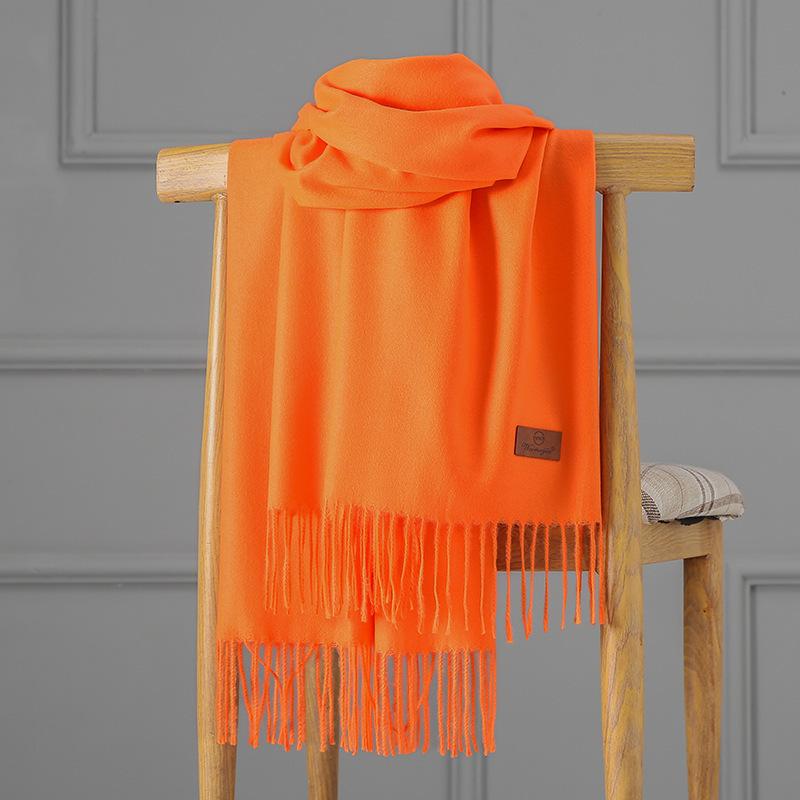 Большой красный кашемировый шарф женский однотонный длинный платок двойного назначения