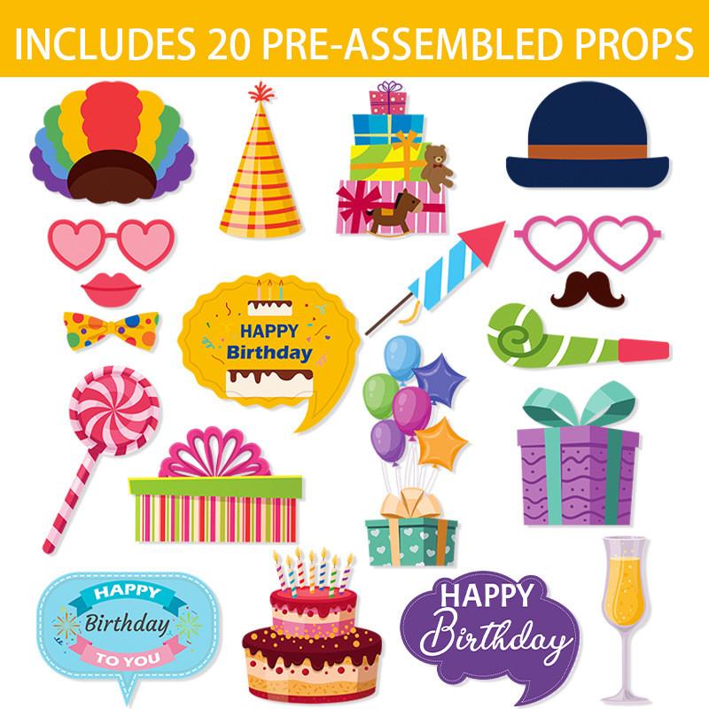 Birthday Party Photo Props Set With Funny Paper Decorations For Celebrations And Events