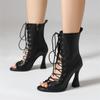 Fashion Sexy Ankle Boots For Women Shoes Lace-up Hollow Peep Toe Black Beige High Heels Jazz Dance Party Shoes Female Large Size 45 44