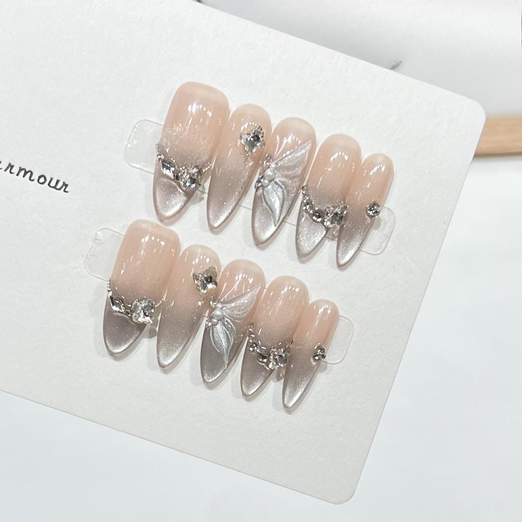 Wearing Armor Pure Handmade Flashing and Crushed Diamond Elf Butterfly Nail Art Patch Fake Nail High-quality Temperament Nail Clips