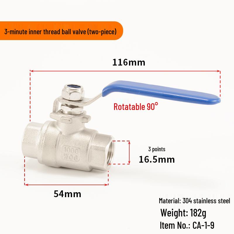 304 Stainless Steel Ball Valve, 1/2/3-Piece, Internal Thread Water Switch, Size DN15/DN10