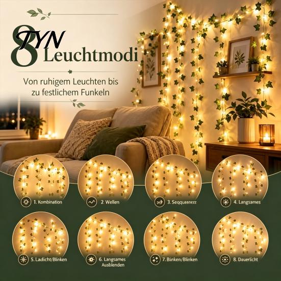 Artificial Ivy String Lights 32.8FT Vine Fairy Lights, Garland, Fake Hanging Vines Decorations, Waterproof Porch Ornaments Flexible LED Light