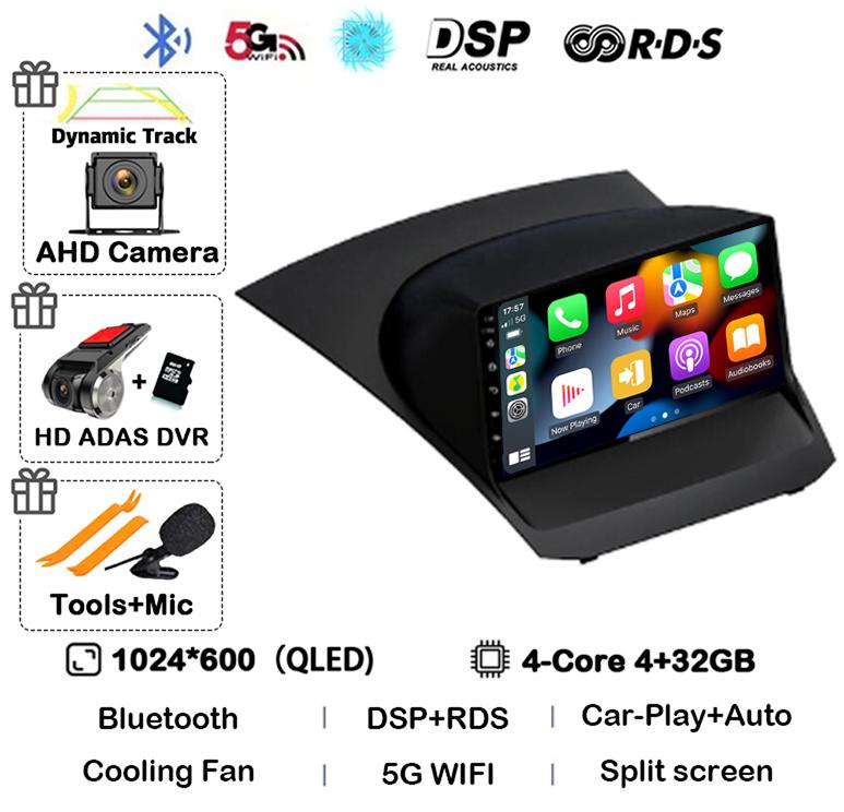 Android 14 Carplay Auto 4G+WIFI для Ford Fiesta 2009-2017 Автомобильное радио Мультимедиа Стерео Видеоплеер Навигация GPS 360 Caemra DSP