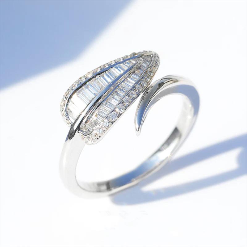 Xiaomi Huitan Delicate Women Leaf Shaped Opening Ring for Daily Fresh Style Silver Color Party Accessories with Shiny CZ Trendy Jewelry