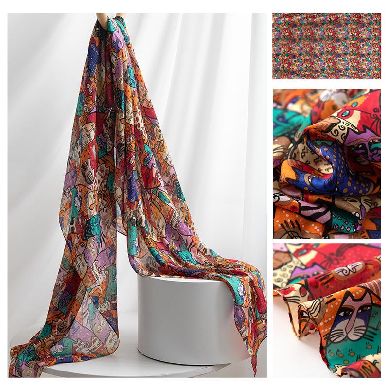 Длинные полосы шелкового шарфа  Высококлассный шарф из тутового шелка  Женский свежий маленький цветочный тонкий стиль  Атмосфера  Большая шаль