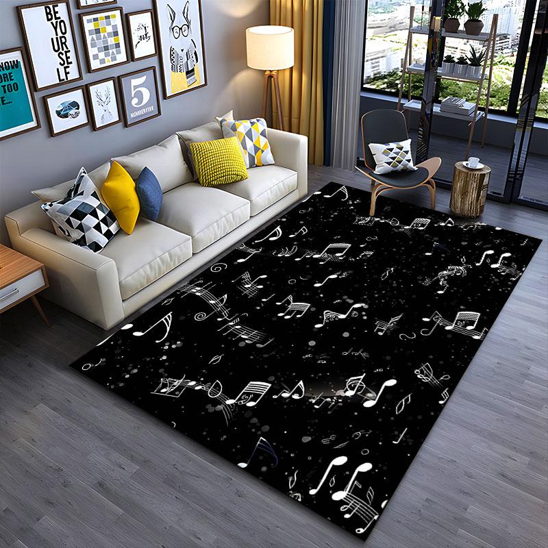 Music Notes Black Pattern Carpet suitable as a non-slip mat for the living room or bedroom sofa