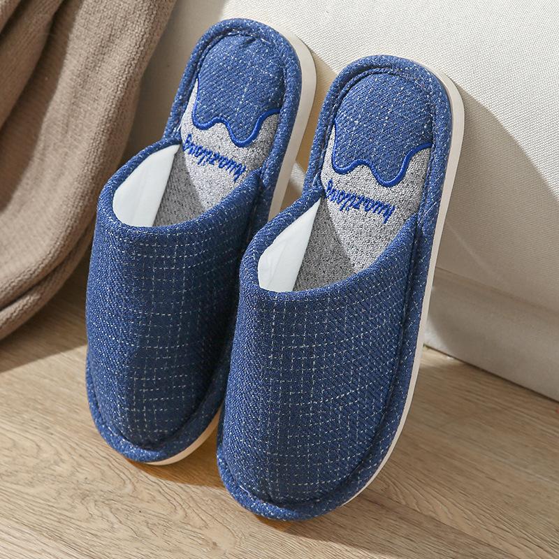 Осенние и зимние тапочки, мужские домашние тапочки из хлопка и льна, впитывающие запахи и пот, женские тапочки из нескользящей ткани