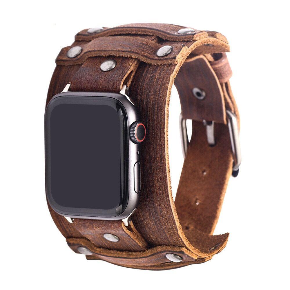 Панк Кожаный Ремешок для Apple Watch 7 6 5 4 3 SE iWatch 38 40 41 45 42 44 мм Аксессуары для Смарт-часов