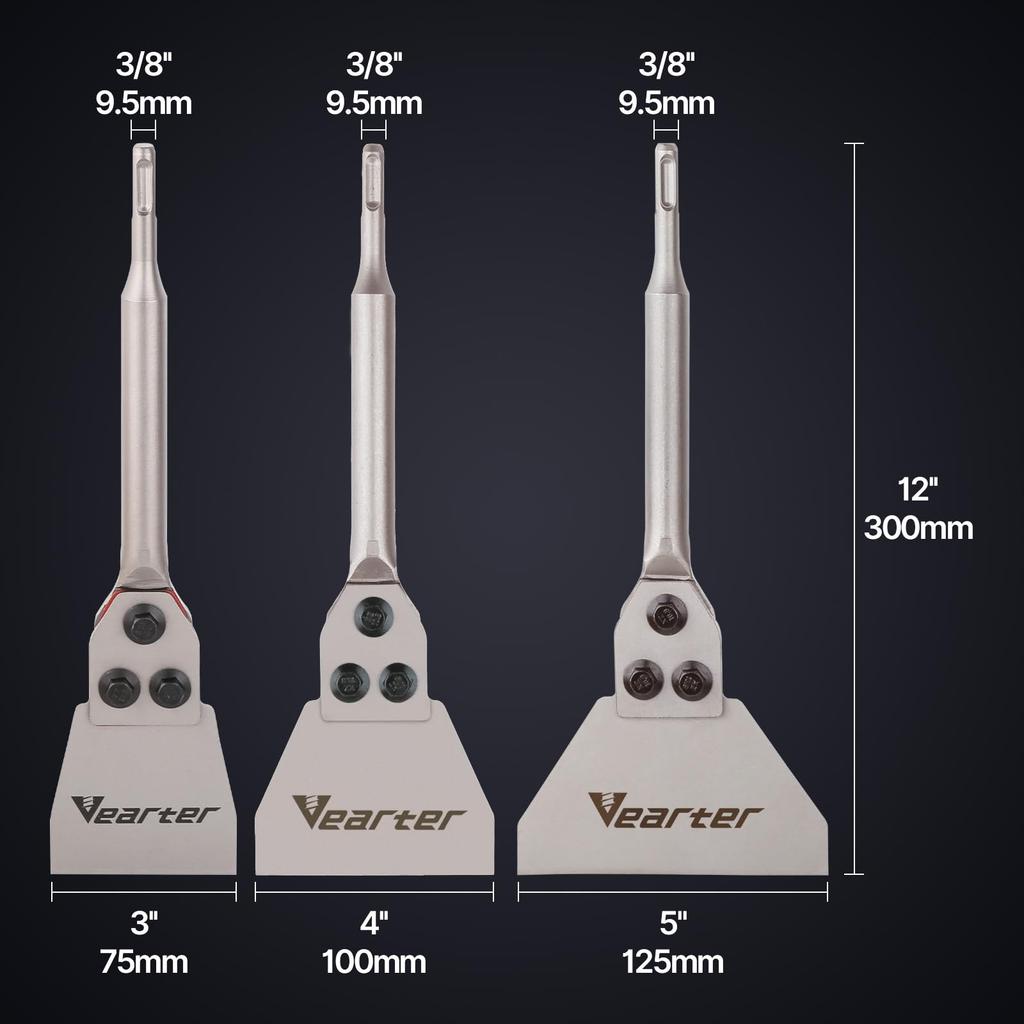 Vearter 125 мм x 300 мм с хвостовиком SDS Plus Электрический молоток Скребок для пола со сменными лезвиями и зубильными сверлами для удаления плитки, кирпича и бетона